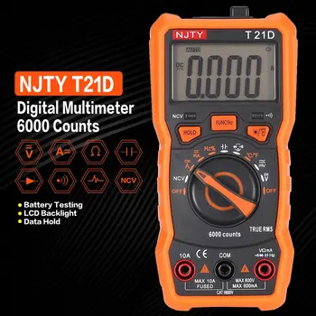Dijital Multimetre T21D DC / AC Gerilim Akım Ölçer El Ampermetre Ohm Diyot NCV Tester LCD Arka 6000 Sayım Multimetre
