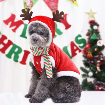 Noel Köpek Giysileri Hoodies Köpek Ceket Ceket Polar Eşarp ile Küçük Orta Yavru Kediler Pet Malzemeleri Artı Kadife Elbise Up