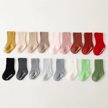 Çocuk Çocuk Çorap Dikey Şerit Erkek Kız Düz Renk Kat Orta buzağı Uzunluğu kaymaz Kış Sonbahar Çorap 0-3Y