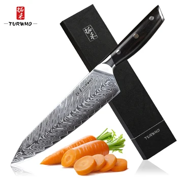 TURWHO 8.2 İnç Profesyonel şef bıçağı Japon 67 Katmanlı Şam Çelik Mutfak Bıçakları Gyuto Dilimleme Et Bıçağı Abanoz Kolu