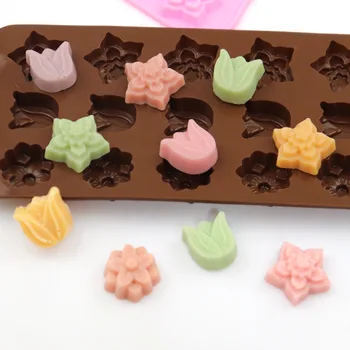 3D Lale Silikon Kalıplar Çikolata Çiçek Şeker sabun kalıbı Pişirme buz kalıbı Mum Balmumu Eriyik Molde Confeitaria Stampi Başına Dolci