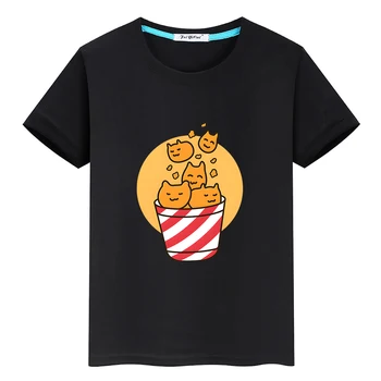Yavru Nuggets KEDİ Baskı T-shirt %100 % Pamuk Yüksek Kaliteli Yaz Tee-shirt Kawaii Karikatür Erkek ve Kız Tişörtleri Kısa Kollu