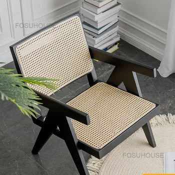 İskandinav Rattan Sandalye Geri tek kişilik yemek sandalyesi Aile Oturma Odası Kanepe Mobilya İskandinav katı ahşap Kiraz Ahşap Arka Koltuk