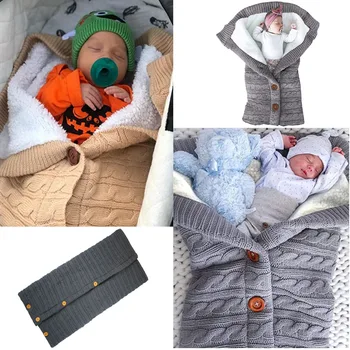 Yenidoğan Bebek Kış Sıcak Uyku Tulumları Bebek Düğme Örgü kundak battaniyesi Kundaklama Arabası Yürümeye Başlayan Battaniye 