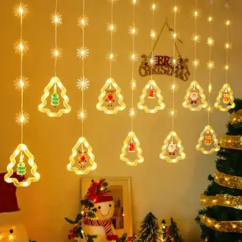 LED Noel Perde lambası Noel Baba Kardan adam odası dekor ışıkları Noel ağaç dekor Uzaktan Kumanda modları dekor lambası