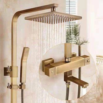 Antika termostatik duş musluk küvet duş musluk mikser Siyah duş musluk yağış duş Başlığı krom
