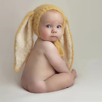 Özel Teklif Sinema Yenidoğan Dolunay Sevimli Büyük Kulak Tavşan Şapka Bebek Fotoğraf Giyim Bebek Fotoğraf Aksesuarları Şapka