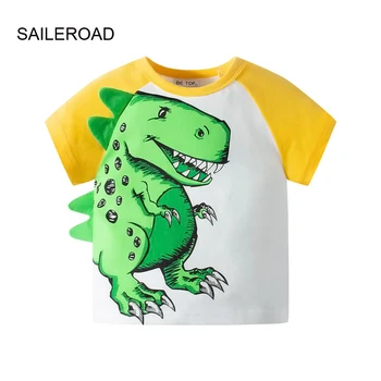 SAILEROAD Yaz T Gömlek Pamuk Kısa Kollu Stereoskopik Karikatür Dinozorlar T-Shirt Çocuk Tee Kız Üstleri Erkek Çocuk Giysileri