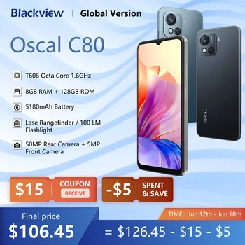 Orijinal Blackview Oscal C80 8GB + 128GB Smartphone 50MP Kamera 6.5 İnç 90Hz Ekran 5180mAh Cep Telefonları Octa Çekirdek Android 12