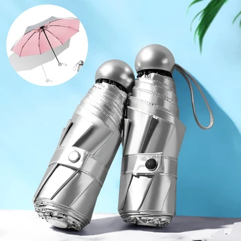 Yeni Titanyum Gümüş Mini SERİN Katlanır Şemsiye Kadınlar için 6/8-kemik 5 Kat Güneşli ve Yağmurlu Şemsiye Paraguas Mujer Sombrillas