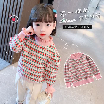 Bebek Kız Kış Giysileri Artı Kadife Kalınlaşmak Kazak Prenses Sevimli çocuk giyim Çiçek Kazak Örme Kazak çekme noel