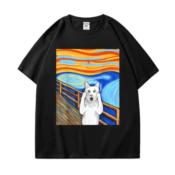 Genç Moda Miyav Komik Kedi T-shirt Erkek Kadın Karikatür Kedi Sevgilisi Tee Gömlek Kısa Kollu Grafik Tshirt Tişörtü Tops