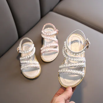 Yaz Yeni Kız Sandalet Bebek Kız İnci Burnu açık prenses ayakkabı Çocuk Performans Ayakkabı Kauçuk Anti-Kaygan çocuk sandaletleri