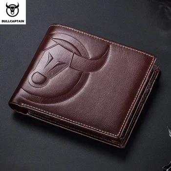 BULLCAPTAIN Moda Büyük Logo erkek cüzdanı Yüksek Kaliteli RFID Cüzdan bozuk para cüzdanı Kompakt Mini kart tutucu Hakiki Deri
