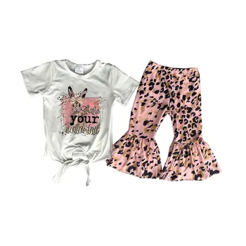 Bebek Kız Giysileri Leopar Pantolon 2 Parça Set paskalya tavşanı Çocuklar Bahar Takım Elbise Çocuk Giysileri Toptan