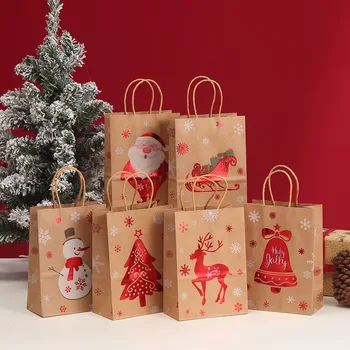 5 adet Noel Kraft Kağıt hediye keseleri Noel Yeni Yıl Şeker Kurabiye Hediye Tote Çanta Festivali Yeni Yıl saklama çantası