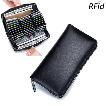 Hakiki deri cüzdan Kadın Erkek Cüzdan Uzun Çanta İş Kredi kart tutucu Kadın Fermuar Cüzdan RFID Engelleme Kadın