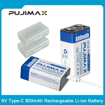 PUJIMAX Şarj Edilebilir 9V 800mAh Lityum Piller C Tipi USB li-ion pil 6F22 Sabit Voltaj Pil Multimetre Gitar