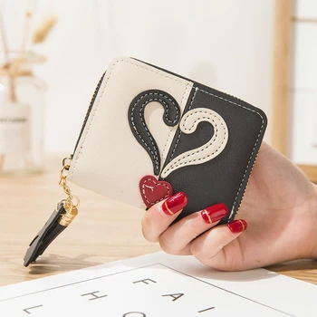 Yeni Kadın Cüzdan Fermuar Pu deri bozuk para cüzdanı Mini Kalp Ekleme Küçük Kadın Çoklu kart Bit kart tutucu kart tutucu