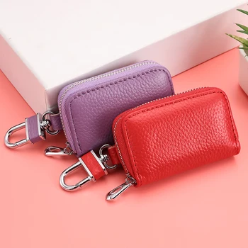 Moda Anahtarlık Tutucu Çanta Hakiki deri cüzdan Unisex Katı Anahtar Organizatör Çantası Araba Kahya Cüzdan kartlıklı cüzdan