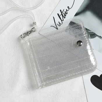 Şeffaf Kadın Çanta PVC Lazer Şeffaf Jöle Çanta Mini Para Kredi kart tutucu Şeffaf Cüzdan Çanta Bayan Çanta Boyun Dize İle