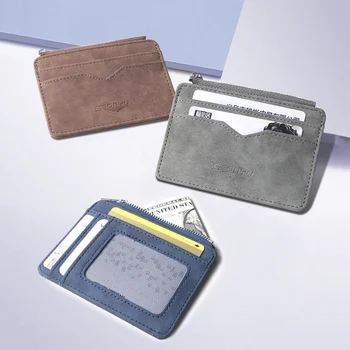 1 Adet Yeni Kredi kart tutucu Kısa Mat deri cüzdan Retro Çoklu kart Buzlu Kumaş Para Minimalist Çanta Şeffaf Paralar
