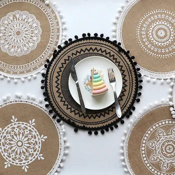 Yuvarlak kaymaz Keten Nakış Ped Çanak Mutfak yemek masası Placemat Coaster Çevre Dostu İskandinav Tarzı Ev Dekor