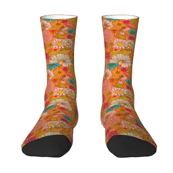 Komik Erkek Soyut Hippi Çiçek Güç Desen Elbise Çorap Unisex Sıcak Nefes 3D Baskı Ekip Çorap