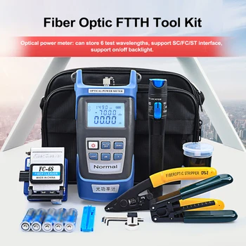 Fiber Optik FTTH Aracı Kiti Optik Güç Ölçer Fiber Cleaver Tel Stripper Fiber Optik Soğuk Bağlantı alet takımı ve saklama çantası