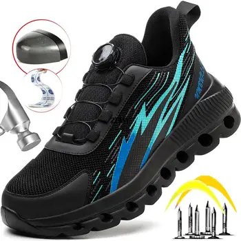 Döndürülmüş Düğme Güvenlik Ayakkabıları Erkekler Çelik Burunlu Sneaker Delinmez iş ayakkabısı Erkek Moda İş Güvenliği Botları Yeni Koruma Botları
