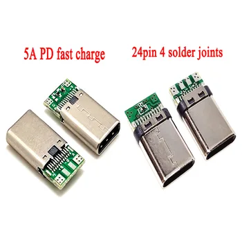 USB 3.1 Tip-C Konnektör 24 Pin Erkek Priz Adaptörü Lehim Teli ve Kablo Ateli 2.0 56K direnç PD hızlı şarj Konektörü