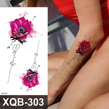 Lotus Şakayık Gül Çiçek Su Geçirmez Geçici Dövme Etiket Minimalist Flaş Dövmeler Vücut Sanatı Sahte Kol dövme Kadın Kızlar Seksi