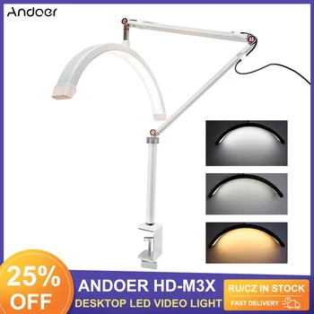 Andoer HD-M3X Masaüstü LED Video İşığı Yarım ay Şekilli Dolgu Işığı 3000K-6000K C Kelepçe Masa Dağı Makyaj Canlı Akış