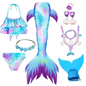 8 Adet / takım Kızlar Mermaid Kuyruk Mermaid Mayo Çocuk Çocuk Küçük Denizkızı Kostüm Cosplay Plaj Giysileri Mayo Monofin