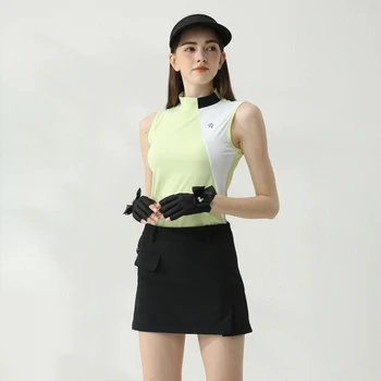 Yaz Golf kadın Üst Kolsuz Yarım Yüksek Yuvarlak Boyun T-shirt Nefes Golf Giyim Çabuk Kuruyan Elastik Gömlek