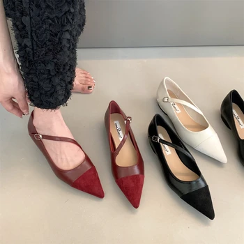 Bailamos 2023 Yeni Mix Renk Kadınlar Flats Moda Sivri Burun Sığ Loafer'lar Bayanlar Rahat Mary Janes Ayakkabı Yumuşak balerin ayakkabıları