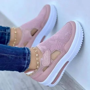 Platform Sneakers Kadınlar 2023 Yaz Yeni Nefes Örgü Kama Rahat spor ayakkabılar Artı Boyutu 43 kaymaz Kadın vulkanize ayakkabı