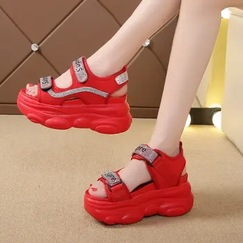Rahat Kadın Gladyatör platform sandaletler 2023 Yaz Moda Kadın Tıknaz Plaj Sandalet Bling Kristal Kama Sandalias Mujer