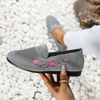 Kadın Ayakkabı Örgü Nefes Çiçek Konfor anne ayakkabısı Yumuşak Düz Renk Moda Kadın Ayakkabı Hafif Zapatos De Mujer