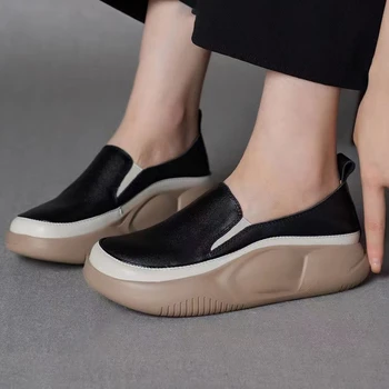Kadın Retro Sneakers Bahar Büyük Boy Yuvarlak Kafa Hafif Kalın tabanlı kaymaz ayakkabı Loafer'lar üzerinde Kayma Sapatilha Feminino