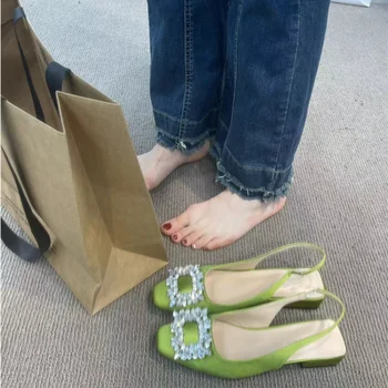 Moda Rahat Pointe Yüksek Topuklu Sığ Ağız Tek Ayakkabı Kadın 2023 İlkbahar Yaz Yeni kadın Ren-elmas Mary Jane Sandalet