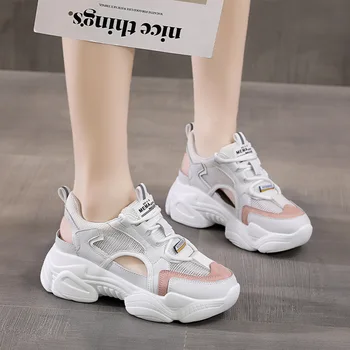 Tasarımcı Tıknaz Spor Sandalet Spor Ayakkabı Kadın Yaz Ayakkabı 2023 Hakiki Deri Kalın Tabanlı Ayakkabı İçi Boş Örgü Tenis Sandalet