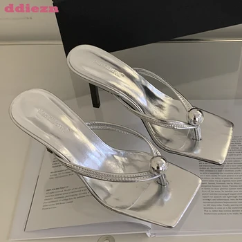 2023 Kadın Pompaları kadın ayakkabısı Flip Flop İnce Yüksek Topuklu Yaz Yeni Moda Dekorasyon Bayanlar Sandalet Rahat Slaytlar Ayakkabı