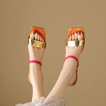Sandalet Kadın 2023 Moda Seksi Gladyatör Lüks Sandalet Tasarımcıları Topuklu Kadın Parti Terlik Peep Toe Ayakkabı Artı Boyutu 48 23-4