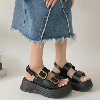 Yaz Ayakkabı Kadın düz platform sandaletler Kadın Yumuşak Rahat Burnu açık Takozlar Kadın Ayakkabı Plaj Sandalet Denim Rahat Sandalias