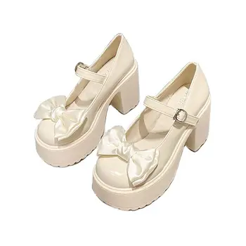 2023 Yeni Tıknaz Platformu Mary Jane Ayakkabı Kadınlar Patent Deri Yüksek Topuklu Kadın Pompaları Tatlı Kalın Topuk parti ayakkabıları Kadın