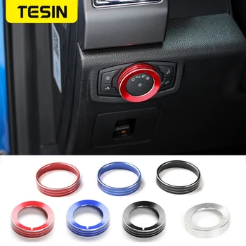 TESIN Alüminyum Alaşım Başkanı ışık Lambası Anahtarı Düğmesi Dekoratif Halka çerçeve Sticker Ford F150 XLT 2016 + Araba Styling