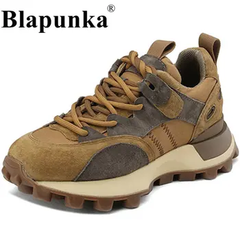 Blapunka Kadın Inek Süet Deri Flats Dantel-up Platformu spor ayakkabılar Bayanlar Konfor Koşu Eğitim Tenis Ayakkabı Bahar Sonbahar