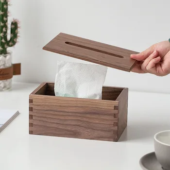Japon tarzı siyah ceviz katı ahşap doku kutusu ahşap kağit kutu modern minimalist ev kutu mendil saklama kutusu