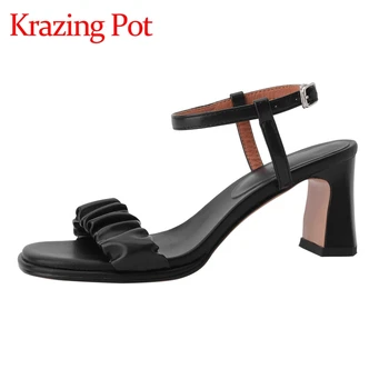 Krazing Pot Sınırlı Özelleştirme Peep Toe Yüksek Topuk Yaz Ayakkabı Basit Stil Genç Bayan Günlük Giyim Olgun Kadın Sandalet L21